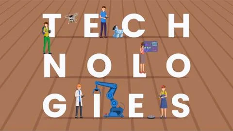 Technologies word concept flat vector banner Stock Illustration