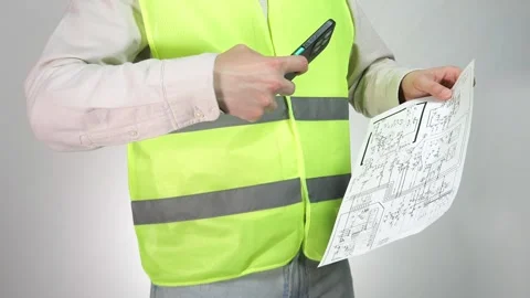 A technologist takes pictures of process drawings on a phone. A diagram of a Stock Footage 314361037