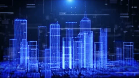 Technology 3D Hologram Digital Smart City Futuristic on HUD UI System Stock Footage 176907585