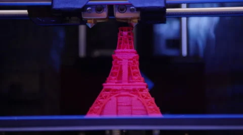 Technology - 3D printer making statue of Eiffel Tower Stock Footage 64866985