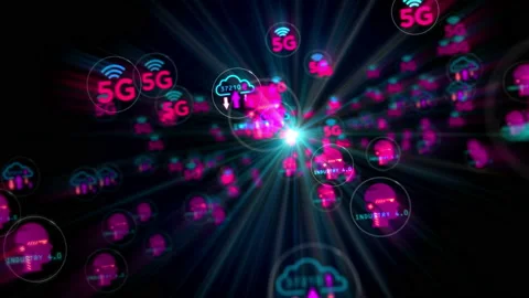 Technology 5G industry 4.0 cloud symbols seamless loop Stock Footage 131100087