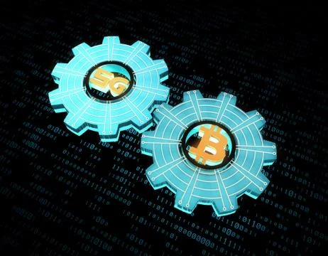 Technology 5G network and Bitcoin gear, security and contact イラスト素材