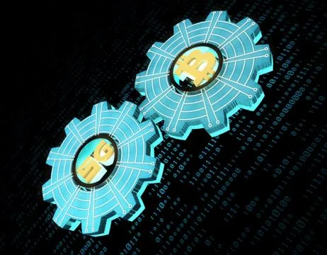 Technology 5G network and Bitcoin gear, security and contact イラスト素材