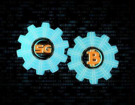 Technology 5G network and Bitcoin gear, security and contact 스톡 일러스트