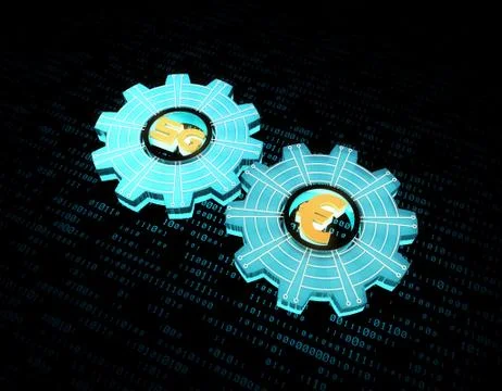 Technology 5G network and Euro gear, security and contact Stock Illustration
