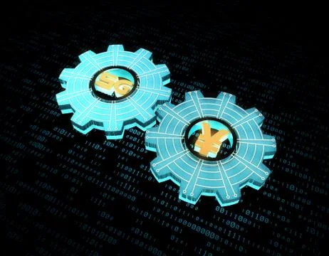 Technology 5G network and RMB gear, security and contact Stock Illustration