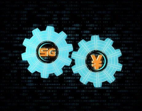 Technology 5G network and RMB gear, security and contact Stock Illustration