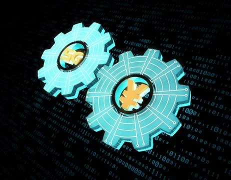 Technology 5G network and RMB gear, security and contact Stock Illustration