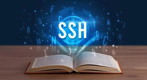 Technology abbreviation coming out from an open book Stock Photos