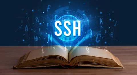 Technology abbreviation coming out from an open book Stock Photos