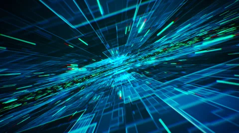 Technology abstract background. Blue fast lights and orange particles. hitech Stock Footage 37035808