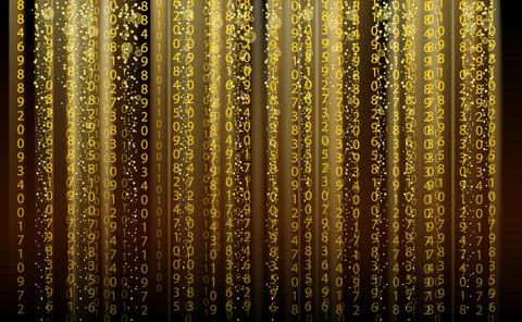 Technology abstract background, matrix style, gold color, falling numbers Stockillustratie