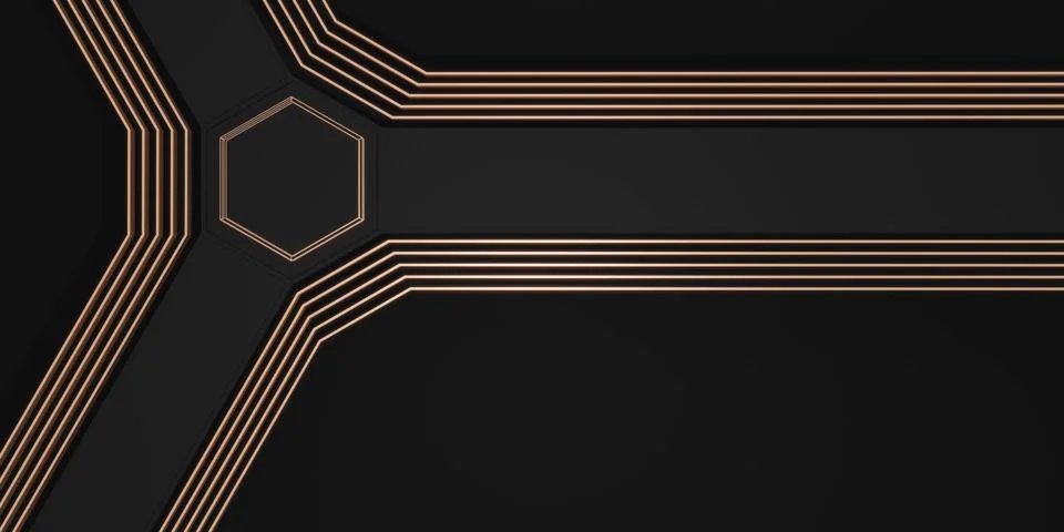 Technology abstract background strong modern scene concept gold and black 3D Stock-Illustration