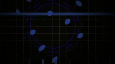Technology Abstract Blue Circle Motion Graphic on Dark Grid Background Stock Footage 343768934