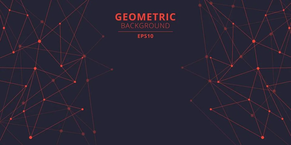 Technology abstract triangles shapes red color with connecting dots and lines Stock Illustration