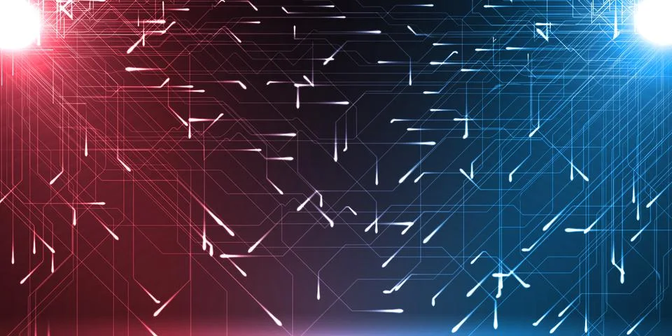 Technology abstract of two source and moving particules with energy trails. 스톡 일러스트