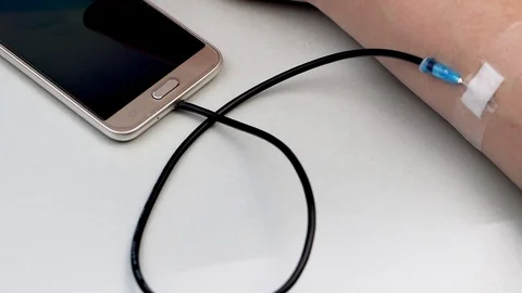 A technology addict. The concept of dependence on the smartphone, phone. The pul Stock Footage 99674240