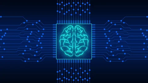 Technology ai chip with a digital brain inside Stock Footage 347118886