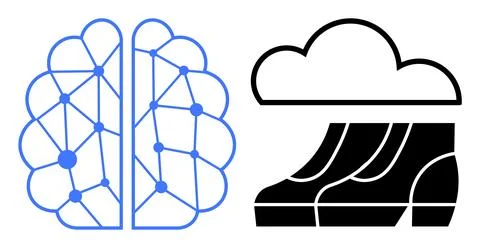 Technology, AI development, cloud storage, neural networks, data servers, inn Illustrazione stock