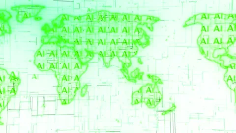 Technology AI earth map animation green color Stock Footage 258568245