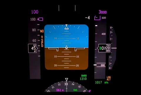 Technology: airplane instrument panel. Stock Photos