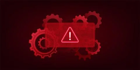 Technology Alert System Background with Warning Icon and Gear Mechanism, Er.. Illustrazione stock