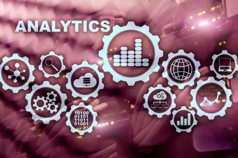 Technology Analytics concept on virtual screen. Big data with graph icons on a Stock Photos