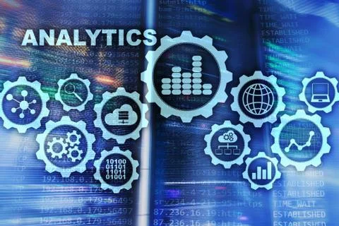 Technology Analytics concept on virtual screen. Big data with graph icons on a Stock Photos