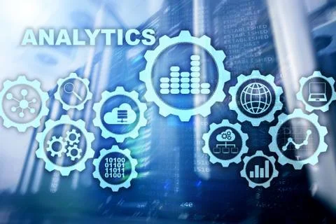 Technology Analytics concept on virtual screen. Big data with graph icons on  Stock Photos