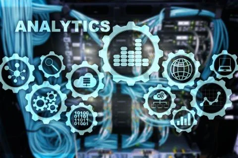 Technology Analytics concept on virtual screen. Big data with graph icons on  Stock Photos