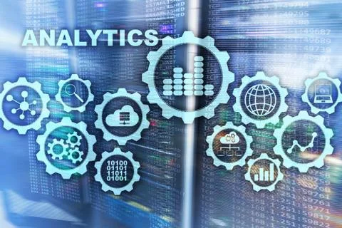 Technology Analytics concept on virtual screen. Big data with graph icons on a Stock Photos