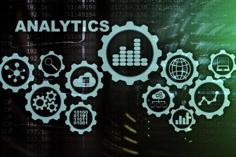 Technology Analytics concept on virtual screen. Big data with graph icons on a Stock Photos