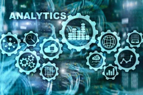 Technology Analytics concept on virtual screen. Big data with graph icons on a Stock Photos