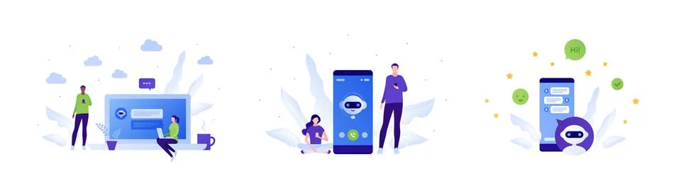 Technology and artificial intelligence concept. Chat bot customer service. Ve 스톡 일러스트