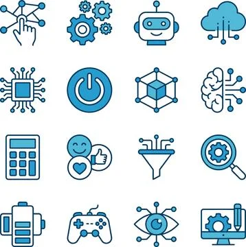Technology and Artificial Intelligence Icon Set. イラスト素材