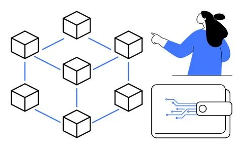 Technology and Blockchain Concept Vector with Individual, Network, and Wallet 스톡 일러스트