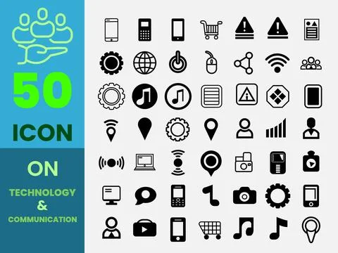 Technology and business communication vector icon set. Technology based ico.. Stock Illustration