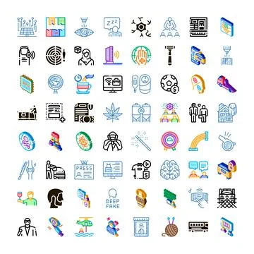 Technology and business flat line icons collection Stock Illustration