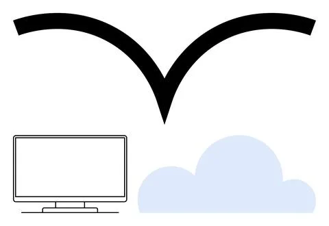 Technology and cloud computing concept with computer monitor and cloud conn.. Stock Illustration