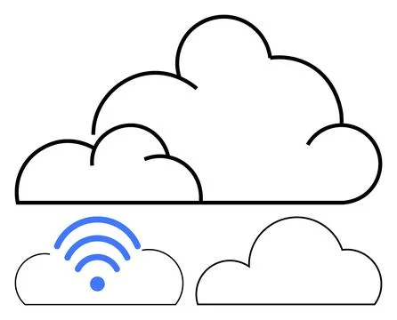 Technology and Cloud Computing Concept with Cloud Shapes and wireless Symbol Illustrazione stock