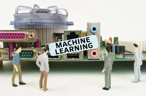 Technology and computer concept. Figures of people are standing near the moth Foto stock