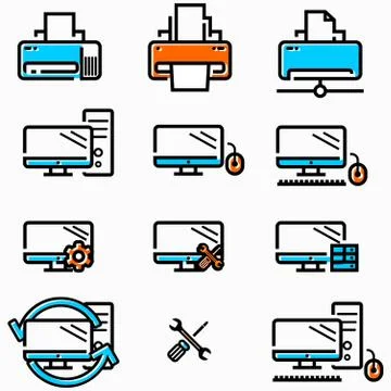 Technology and computers icon set Stock Illustration