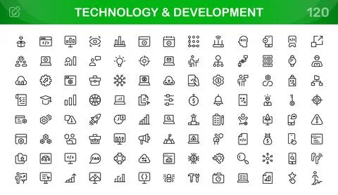 Technology and Development icon set. Editable line icons Illustration