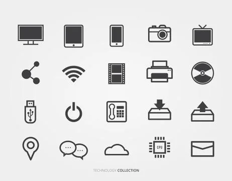 Technology and digital media set Stock Illustration