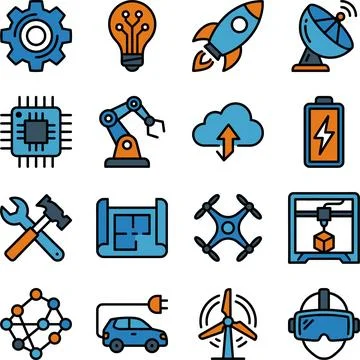 Technology and Engineering Icons Set. Stock Illustration