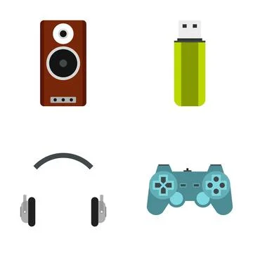 Technology and entertainment devices flat icon set Stock Illustration