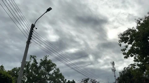 Technology And Environment, Electric Pole, Electric Lines, Cell Tower, Antenna Stock Footage 283754986