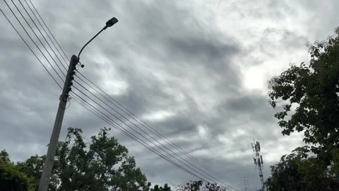 Technology And Environment, Electric Pole, Electric Lines, Cell Tower, Antenna Stock Footage 283755038