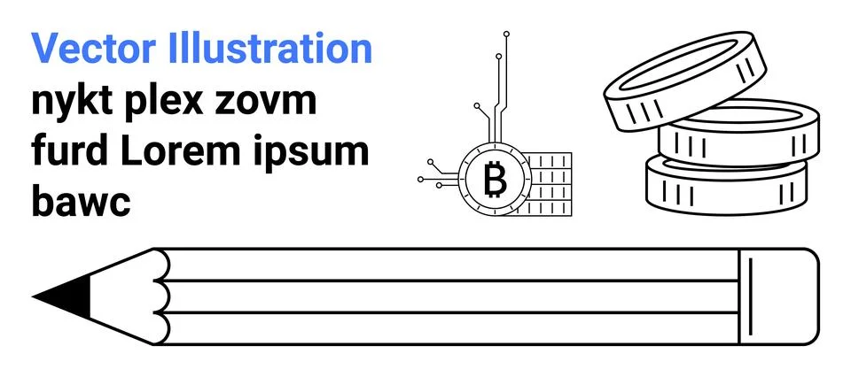 Technology and Finance Elements Featuring Cryptocurrency Coin, Data Network.. Stock-Illustration