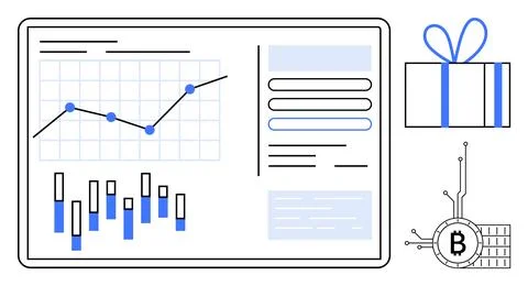 Technology and Financial Analysis with Cryptocurrency Integration Visual 스톡 일러스트